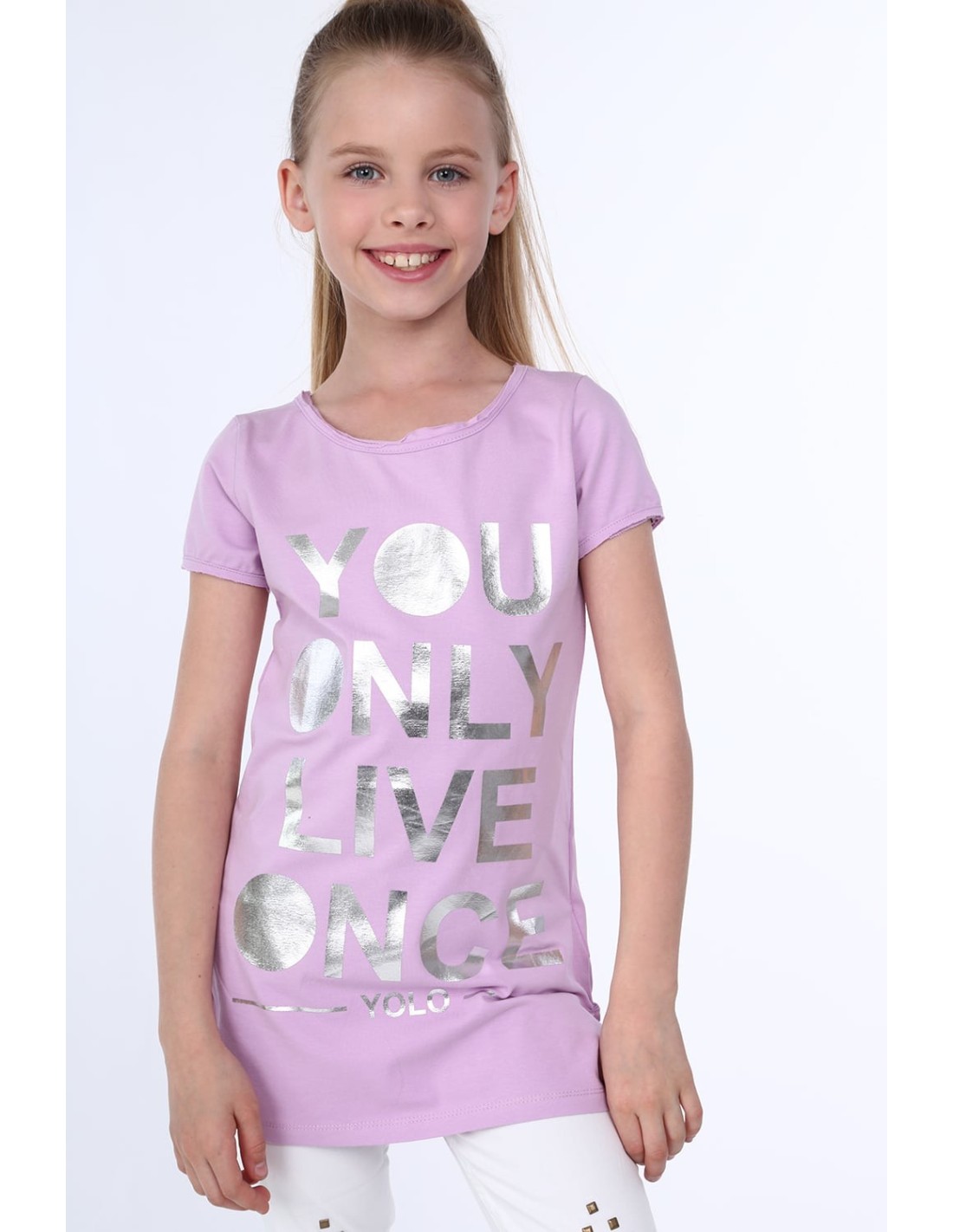 Girls\' T-shirt with silver inscription, purple NDZ8243 - Online store - Boutique